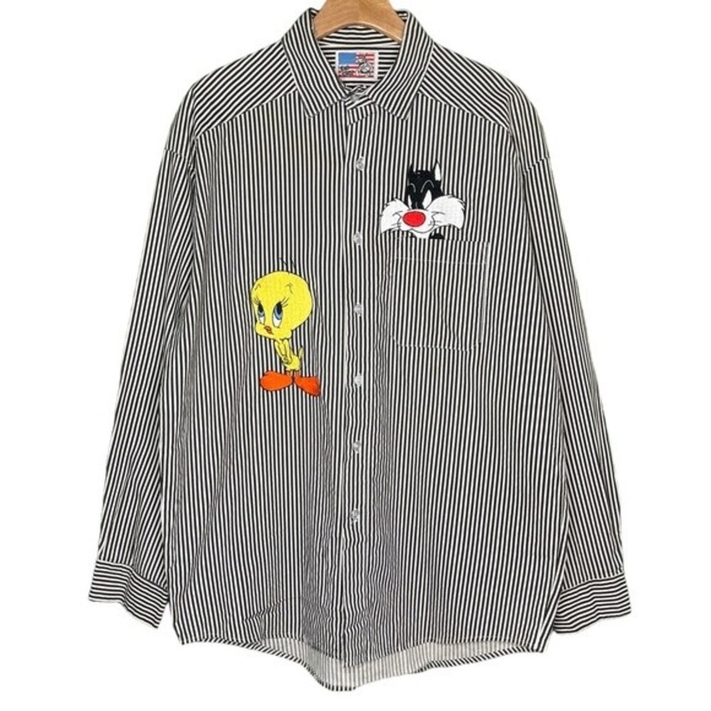Too Cute Looney Tunes The Sylvester & Tweety Mysteries Button Down Shirt Sz XL